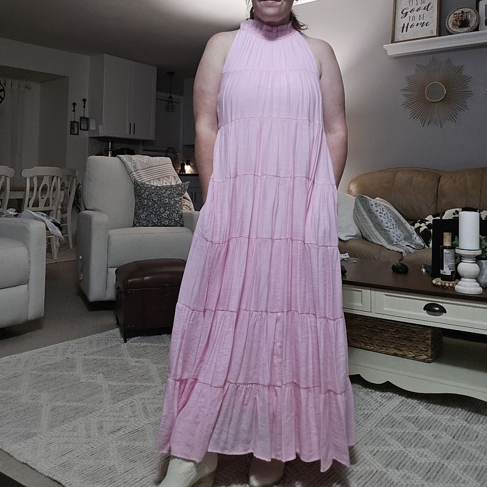 Entro, Pink Tiered Halter Maxi Dress, Large - Picture 11 of 16